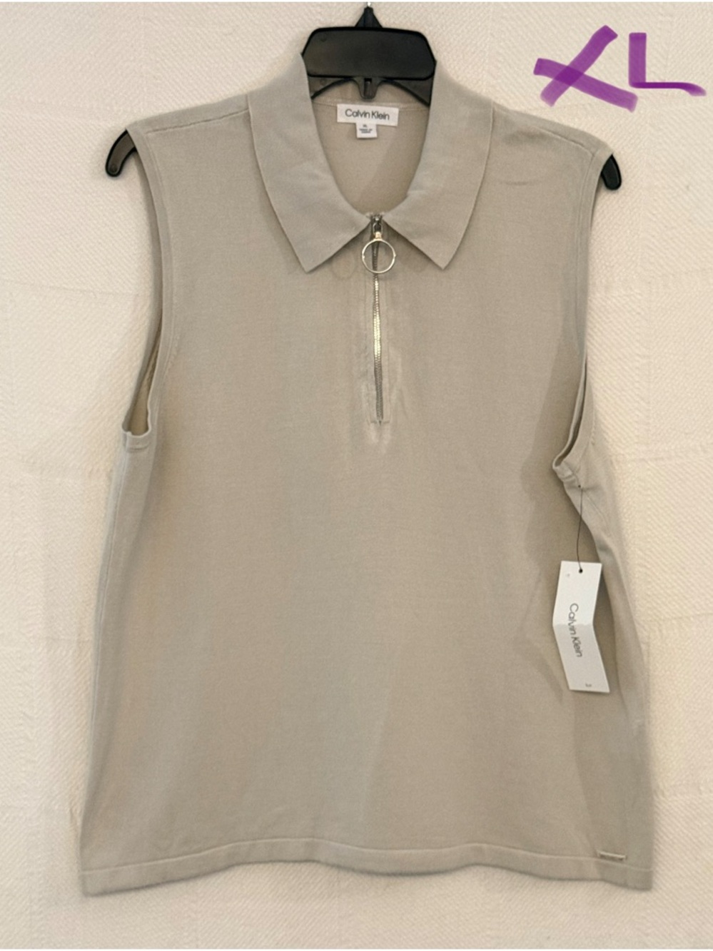 Calvin Klein Sleeveless Zip Polo Tank in Soft Gray